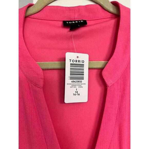 NWT Bright Pink Torrid Mini Washable Gauze Hi Low Waist Tunic Dress Sz 1 - Picture 5 of 9